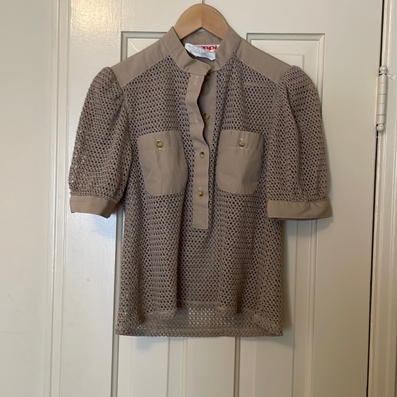 unique kappi fishnet top knit crochet top with puff sleeves union made - Picture 1 of 5